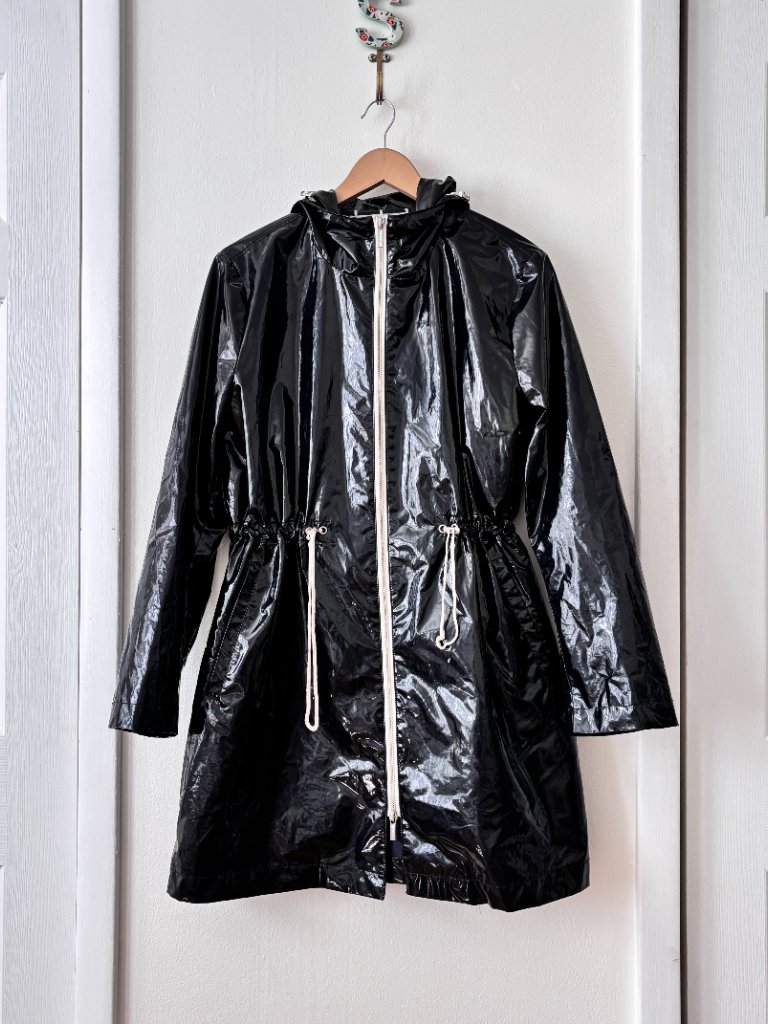 Jane Post Black Glossy Full Zip Slicker Raincoat — image 3 of 8